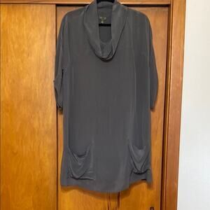 fei Anthropologie 100% Silk Gray Cowl Neck Women's Tunic Top/Dress Pockets
